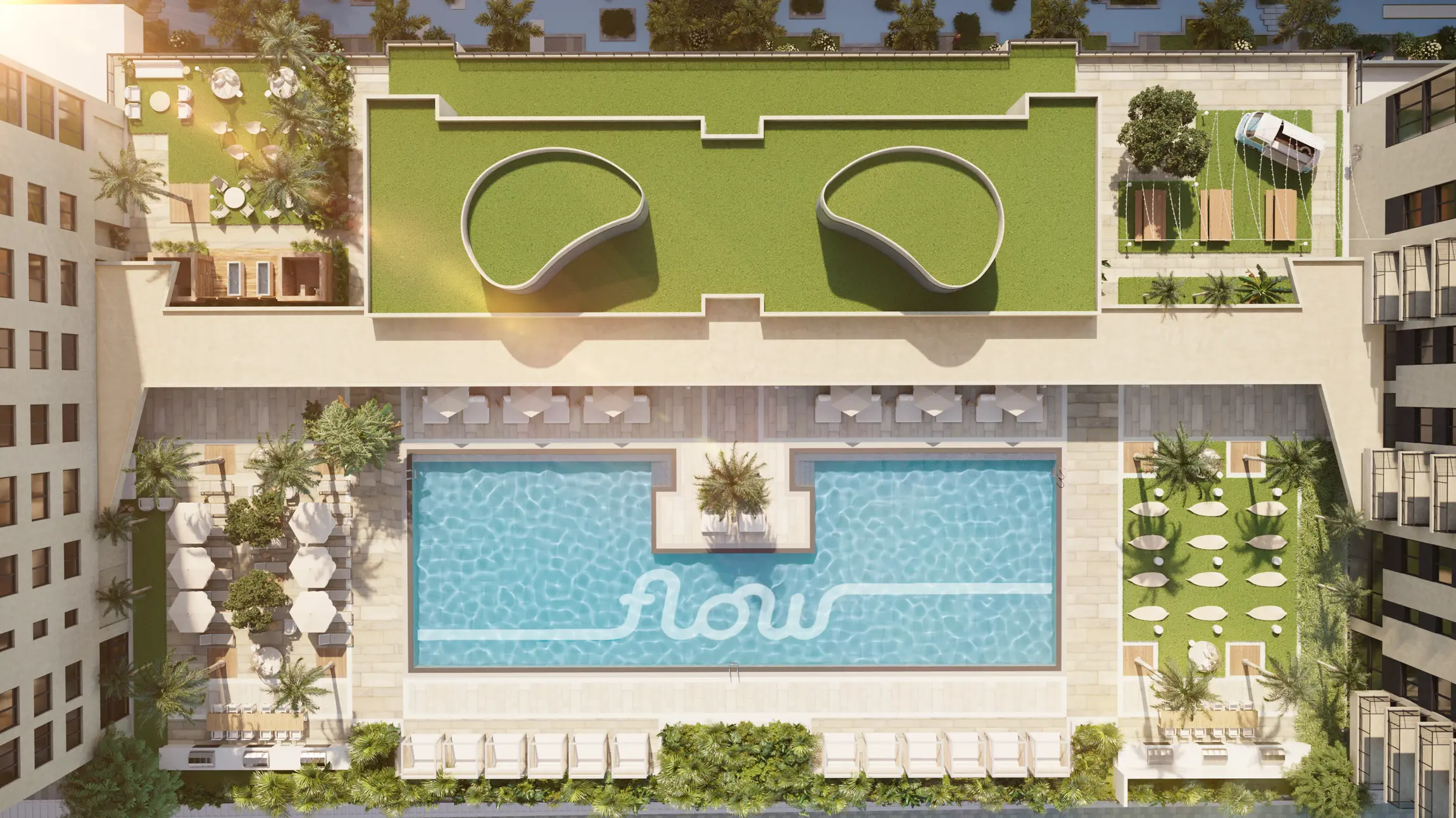 Image of pool deck at Flow House Miami